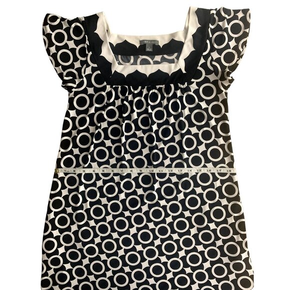 apt.9 Womens Black & Ivory Geometric Print Dress Square Neck Side Pockets Small - Picture 7 of 13